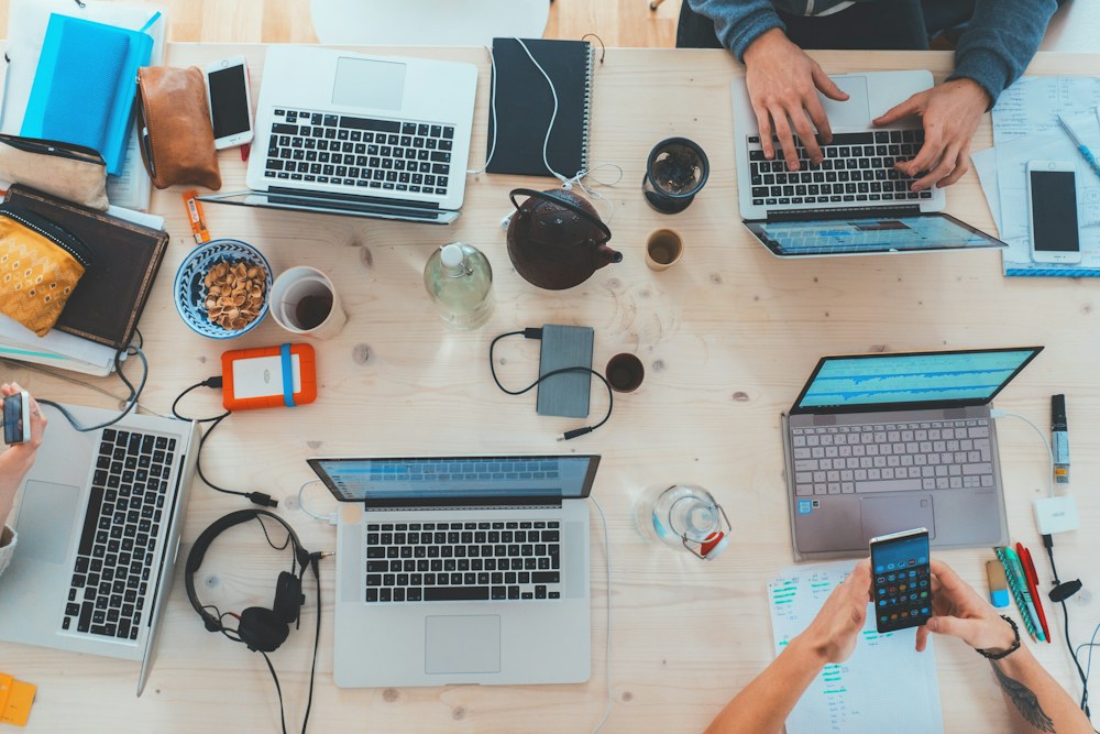 Software team working together